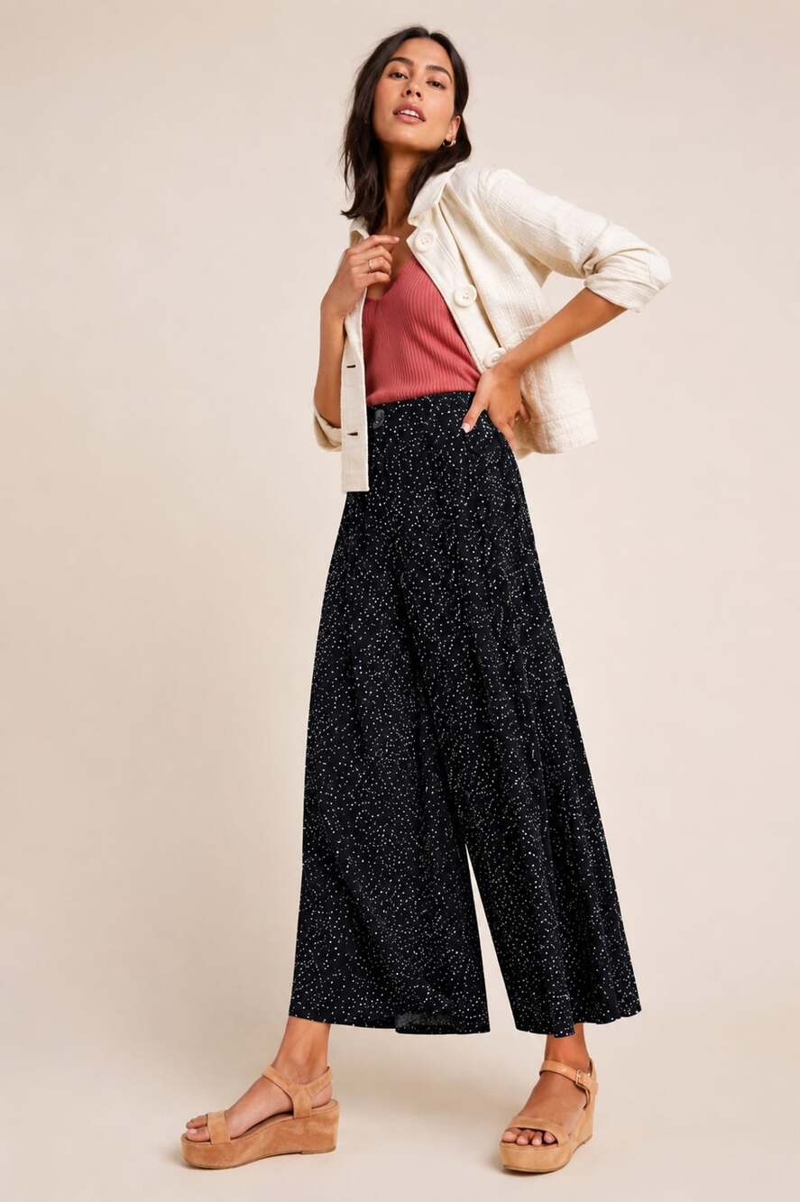 Anthropologie Black Printed Wide Leg Palazzo Pants Size 2 100% Viscose